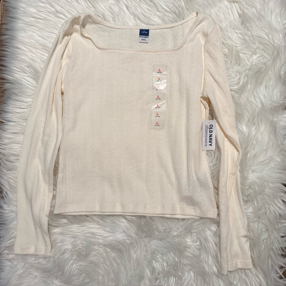 Old Navy NWT Girls Cream Long Sleeve Top Size Large 10/12